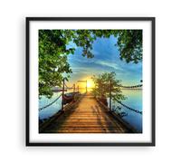 Affiche Poster 50x50cm Tableaux Image Lac coucher de soleil bateau paysage Art