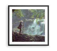 Affiche Poster 50x50cm Tableaux Image Photo Asie Garçon Chute D'Eau Wall Art