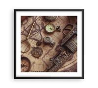 Affiche Poster 50x50cm Tableaux Image Photo Cartographie Vintage Boussole Art