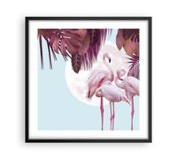 Affiche Poster 50x50cm Tableaux Image Photo Flamants Roses Palmiers Lune Art