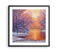 Affiche Poster 50x50cm Tableaux Image Photo Pont Neige Forêt Wall Art