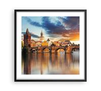 Affiche Poster 50x50cm Tableaux Image Photo Prague pont histoire rivière Art