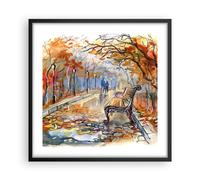 Affiche Poster 50x50cm Tableaux Image Photo Sentier banc automne femme Wall Art