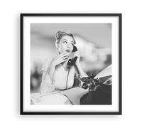 Affiche Poster 50x50cm Tableaux Image Photo Vintage Noir Et Blanc Téléphoner Art