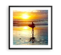 Affiche Poster 50x50cm Tableaux Image Surfeur Coucher de soleil Océan planche