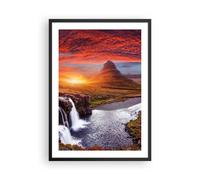 Affiche Poster 50x70cm Tableaux Image Kirkjufell Chute D'Eau Montagne Wall Art