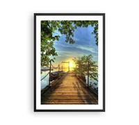Affiche Poster 50x70cm Tableaux Image Lac coucher de soleil bateau paysage Art
