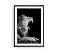 Affiche Poster 50x70cm Tableaux Image Lion Bâillement Noir Et Blanc Wall Art