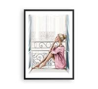 Affiche Poster 50x70cm Tableaux Image Photo Femme Balcon Fenêtre Wall Art