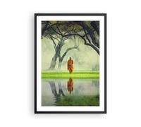Affiche Poster 50x70cm Tableaux Image Photo Moine Forêt Brouillard Wall Art