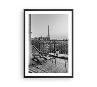 Affiche Poster 50x70cm Tableaux Image Photo Noir Et Blanc Paris Balcon Wall Art