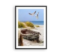 Affiche Poster 50x70cm Tableaux Image Photo Plage Mouettes Łódź Wall Art