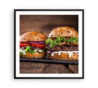 Affiche Poster 60x60cm Tableaux Image Américain hamburger nourriture barbecue