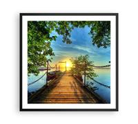 Affiche Poster 60x60cm Tableaux Image Lac coucher de soleil bateau paysage Art