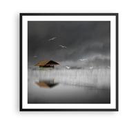 Affiche Poster 60x60cm Tableaux Image Photo Cabane Brouillard Marais Wall Art