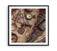 Affiche Poster 60x60cm Tableaux Image Photo Cartographie Vintage Boussole Art