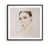 Affiche Poster 60x60cm Tableaux Image Photo Femme Silence Fleur Wall Art