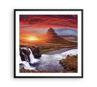 Affiche Poster 60x60cm Tableaux Image Photo Kirkjufell Chute D'Eau Montagne Art