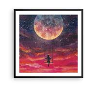 Affiche Poster 60x60cm Tableaux Image Photo Lune Balançoire Femme Wall Art