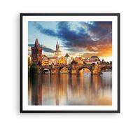 Affiche Poster 60x60cm Tableaux Image Photo Prague pont histoire rivière Art