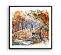 Affiche Poster 60x60cm Tableaux Image Photo Sentier banc automne femme Wall Art