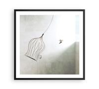 Affiche Poster 60x60cm Tableaux Image Photo Vol Oiseau Cage Wall Art Decoration