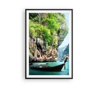 Affiche Poster 61x91cm Tableaux Image Bateau falaises nature rochers Wall Art