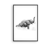 Affiche Poster 61x91cm Tableaux Image Éléphants Famille Noir Et Blanc Wall Art