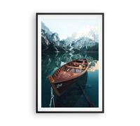 Affiche Poster 61x91cm Tableaux Image Photo Bateau Vallée Montagnes Wall Art