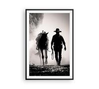 Affiche Poster 61x91cm Tableaux Image Photo Cowboy Cheval Ombragé Wall Art