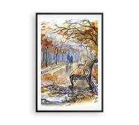 Affiche Poster 61x91cm Tableaux Image Photo Sentier banc automne femme Wall Art