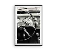 Poster Cadre Noir 61x91 cm Affiche Noir et Blanc Autos - 4853 - P2B | Volant Roue Voiture Poster Mural Moderne Décoratif Art Mural Impression d'Art Salon Chambre Cuisine Tableau Décoration ARTTOR