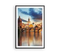 Affiche Poster 61x91cm Tableaux Image Prague pont histoire rivière Wall Art
