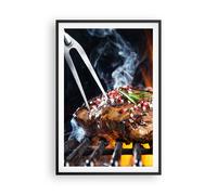 Affiche Poster 61x91cm Tableaux Image Steak Grill Flames nourriture Wall Art