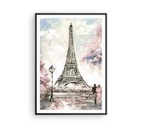 Affiche Poster 70x100cm Tableaux Image Arbres Eiffle Couple France Wall Art