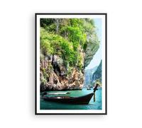 Affiche Poster 70x100cm Tableaux Image Bateau falaises nature rochers Wall Art