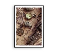 Affiche Poster 70x100cm Tableaux Image Cartographie Vintage Boussole Wall Art