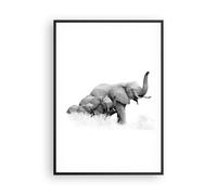 Affiche Poster 70x100cm Tableaux Image Éléphants Famille Noir Et Blanc Wall Art
