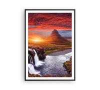 Affiche Poster 70x100cm Tableaux Image Kirkjufell Chute D'Eau Montagne Wall Art
