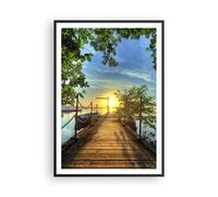 Affiche Poster 70x100cm Tableaux Image Lac coucher de soleil bateau paysage Art