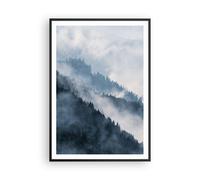 Affiche Poster 70x100cm Tableaux Image Montagnes Brouillard Arbres Wall Art