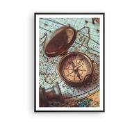 Affiche Poster 70x100cm Tableaux Image Photo Boussole Vintage Carte Wall Art