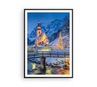Affiche Poster 70x100cm Tableaux Image Photo De fête Église Neige Wall Art