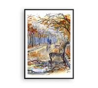 Affiche Poster 70x100cm Tableaux Image Photo Sentier banc automne femme Wall Art