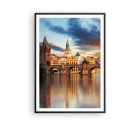 Affiche Poster 70x100cm Tableaux Image Prague pont histoire rivière Wall Art