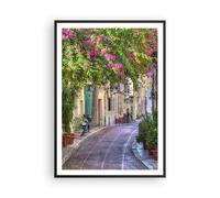 Affiche Poster 70x100cm Tableaux Image Rue décoration fleurs Grèce Wall Art