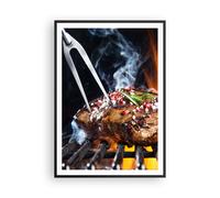 Affiche Poster 70x100cm Tableaux Image Steak Grill Flames nourriture Wall Art