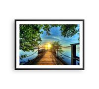 Affiche Poster 70x50cm Tableaux Image Lac coucher de soleil bateau paysage Art