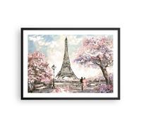 Affiche Poster 70x50cm Tableaux Image Photo Arbres Eiffle Couple France Wall Art