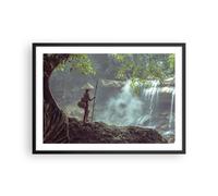 Affiche Poster 70x50cm Tableaux Image Photo Asie Garçon Chute D'Eau Wall Art
